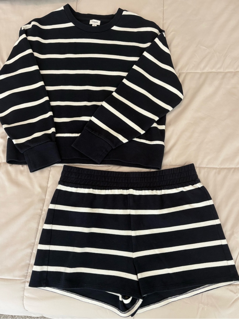 J.Crew Navy & Cream Striped Sweatshirt + Shorts Set